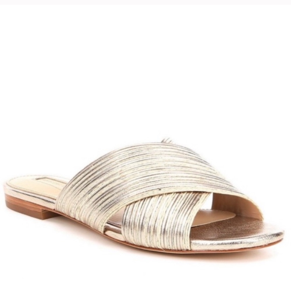 Antonio Melani Gold Metallic Open Toe Mule Flat Sandal